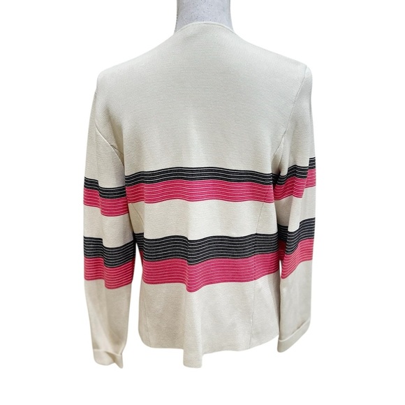 Talbots Cream Knit pink black stripe Sweater jacket hand pockets size large - Picture 10 of 11